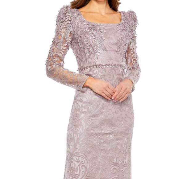 MAC DUGGAL 11187 EMBROIDERED APPLIQUE SHOULDER DETAIL TRUMPET MOCHA GOWN sz 4 - Picture 4 of 6